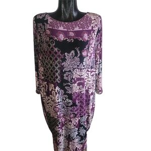 Chico's Royal Damask Purple and Black Shift Dress 16